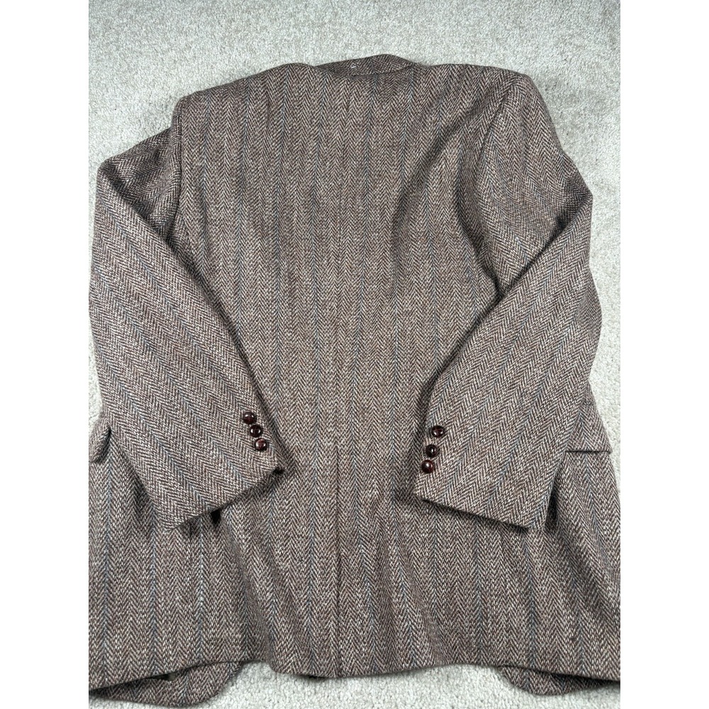 Vtg Harris Tweed Blazer Mens Brown Gray Herringbone Scottish Wool Sport Coat 44 - Picture 4 of 7